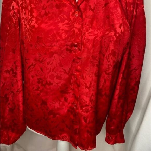 Vintage 80’s Red Damask Print Button Down - Picture 2 of 5